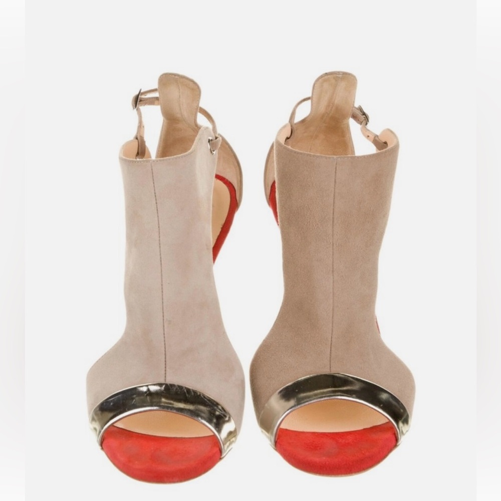 Giuseppe Zanotti Beige And Red Heels With Gold Accents